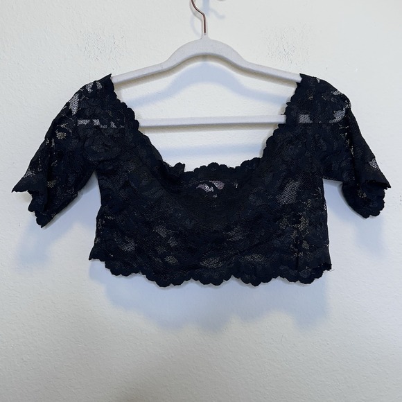 Victoria's Secret Vintage Black Lace Off Shoulders Crop Top Sz M Y2K 90s - Picture 4 of 4